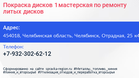 Покраска дисков 1 мастерская по ремонту литых дисков - визитка