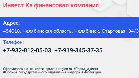 Инвест Ка финансовая компания - визитка