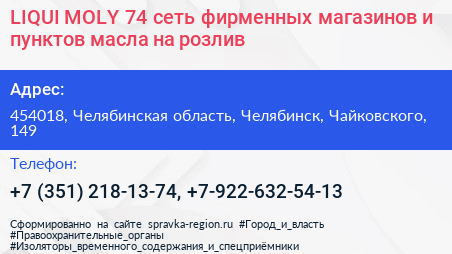 LIQUI MOLY 74 сеть фирменных магазинов и пунктов масла на розлив - визитка