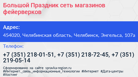 Большой Праздник сеть магазинов фейерверков - визитка