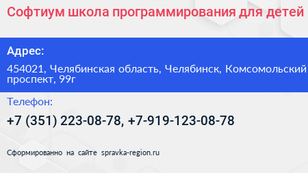Софтиум школа программирования для детей - визитка