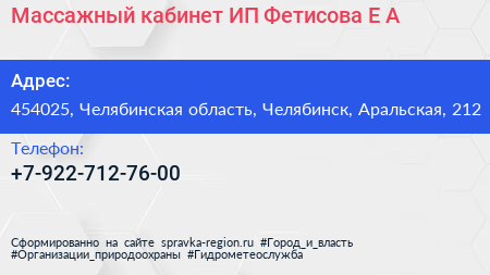 Массажный кабинет ИП Фетисова Е А  - визитка