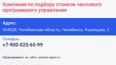 Компания по подбору станков числового программного управления - визитка