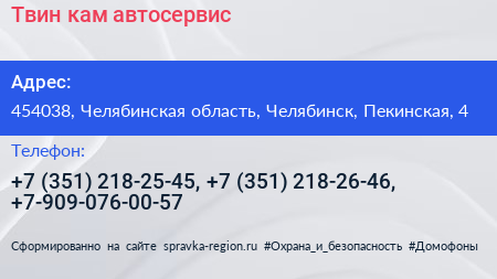 Твин кам автосервис - визитка