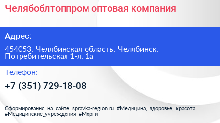 Челябоблтоппром оптовая компания - визитка