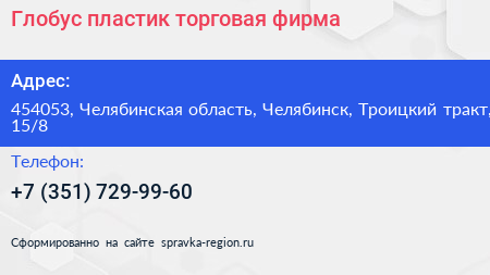 Глобус пластик торговая фирма - визитка