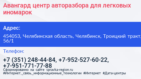 Авангард центр авторазбора для легковых иномарок - визитка