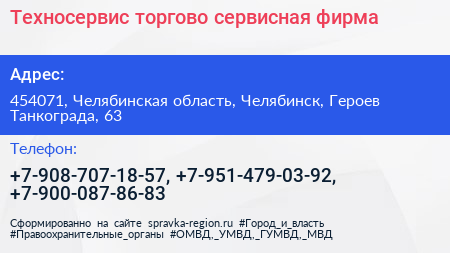 Техносервис торгово сервисная фирма - визитка