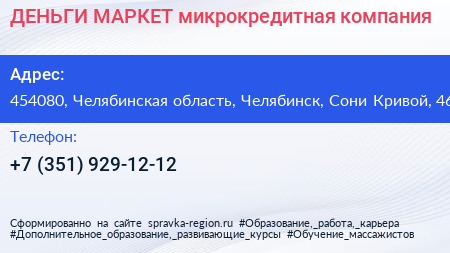 ДЕНЬГИ МАРКЕТ микрокредитная компания - визитка
