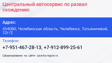 Центральный автосервис по развал схождению - визитка