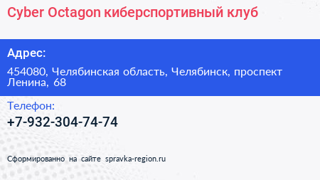 Cyber Octagon киберспортивный клуб - визитка