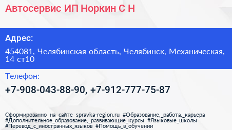 Автосервис ИП Норкин С Н  - визитка