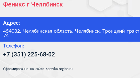 Феникс г Челябинск - визитка