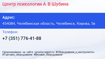 Центр психологии А В Шубина - визитка