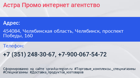Астра Промо интернет агентство - визитка
