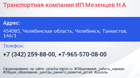 Транспортная компания ИП Мезенцев Н А  - визитка
