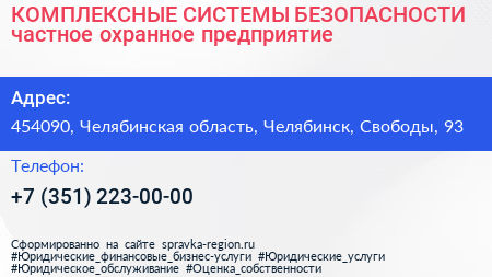 КОМПЛЕКСНЫЕ СИСТЕМЫ БЕЗОПАСНОСТИ частное охранное предприятие - визитка