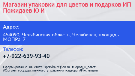 Магазин упаковки для цветов и подарков ИП Пожидаев Ю И  - визитка