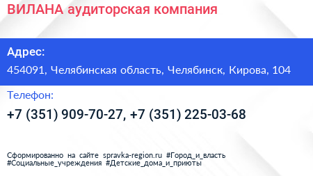 ВИЛАНА аудиторская компания - визитка