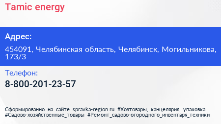 Нажмите, чтобы скачать визитку Tamic energy - визитка