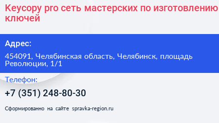 Keycopy pro сеть мастерских по изготовлению ключей - визитка