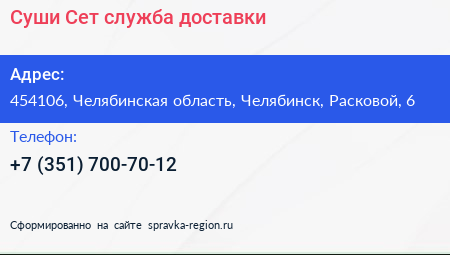 Суши Сет служба доставки - визитка