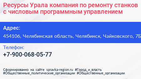 Ресурсы Урала компания по ремонту станков с числовым программным управлением - визитка