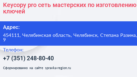 Keycopy pro сеть мастерских по изготовлению ключей - визитка