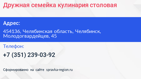 Дружная семейка кулинария столовая - визитка
