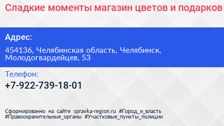 Сладкие моменты магазин цветов и подарков - визитка