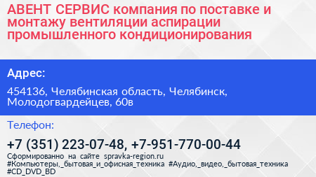 АВЕНТ СЕРВИС компания по поставке и монтажу вентиляции аспирации промышленного кондиционирования - визитка