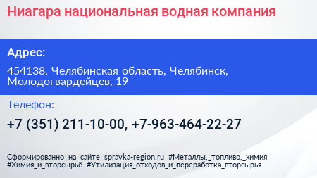 Ниагара национальная водная компания - визитка