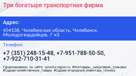 Три богатыря транспортная фирма - визитка