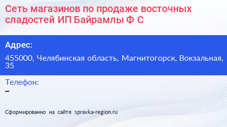 Нажмите, чтобы скачать визитку Сеть магазинов по продаже восточных сладостей ИП Байрамлы Ф С - визитка