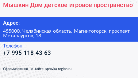Мышкин Дом детское игровое пространство - визитка
