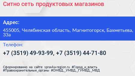 Ситно сеть продуктовых магазинов - визитка