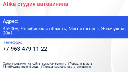 Нажмите, чтобы скачать визитку Atika студия автовинила - визитка
