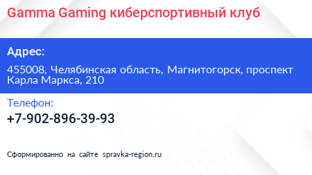 Gamma Gaming киберспортивный клуб - визитка