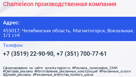 Chameleon производственная компания - визитка
