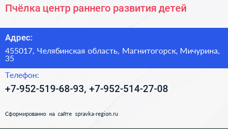 Пчёлка центр раннего развития детей - визитка