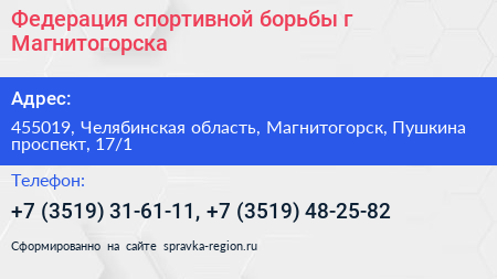 Федерация спортивной борьбы г Магнитогорска - визитка