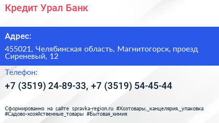 Кредит Урал Банк - визитка
