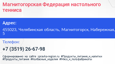 Магнитогорская Федерация настольного тенниса - визитка