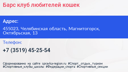 Барс клуб любителей кошек - визитка
