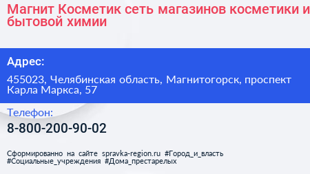 Магнит Косметик сеть магазинов косметики и бытовой химии - визитка