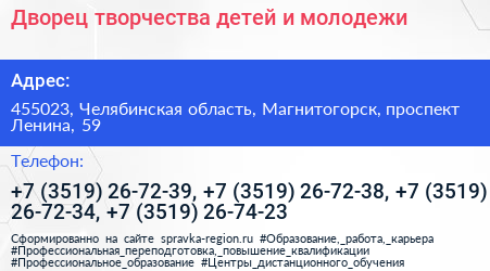 Дворец творчества детей и молодежи - визитка