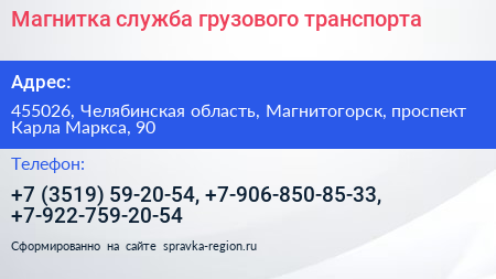 Магнитка служба грузового транспорта - визитка