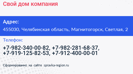 Свой дом компания - визитка
