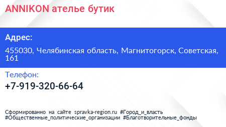 Нажмите, чтобы скачать визитку ANNIKON ателье бутик - визитка