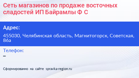 Нажмите, чтобы скачать визитку Сеть магазинов по продаже восточных сладостей ИП Байрамлы Ф С - визитка